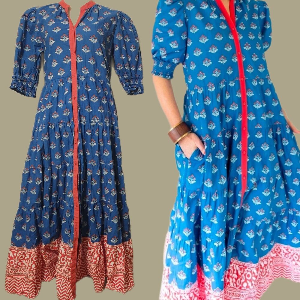 Printfresh Pencil &Paper Company  Resort Travel Organic Cotton Maxi Dress sz M